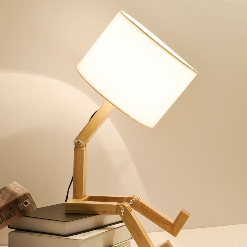 Desk Lamp Creative Bedroom Desk Lamp Wooden Bedside Simple Nordic Modern Gift Cloth Goods Solid Wood Led - Image 3