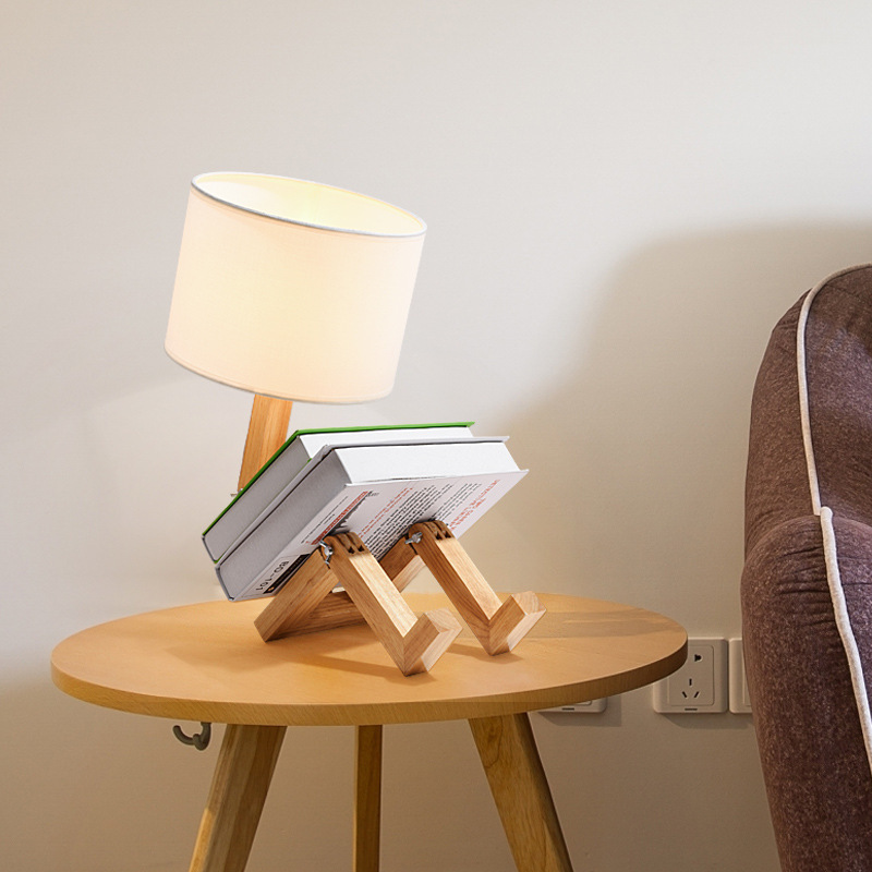 Desk Lamp Creative Bedroom Desk Lamp Wooden Bedside Simple Nordic Modern Gift Cloth Goods Solid Wood Led - Image 4