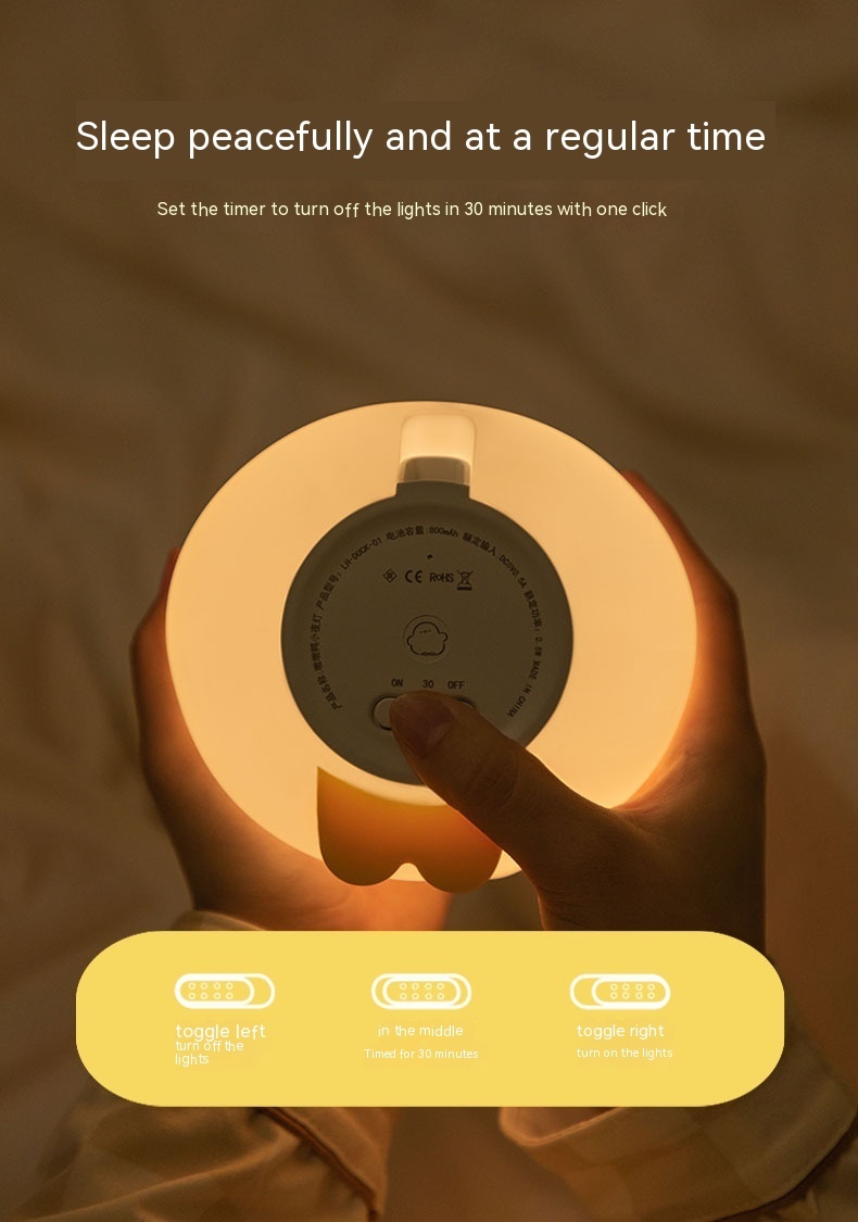Cute Duck LED Night Lamp Cartoon Silicone USB Rechargeable Sleeping Light Touch Sensor Timing Bedroom Bedside Lamp For Kid Gift Home Decor - Image 9